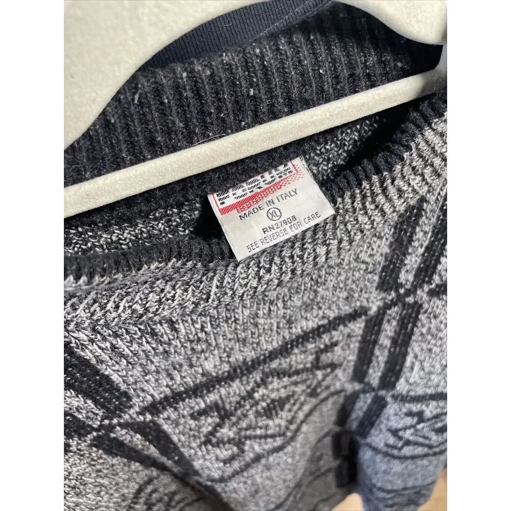 Vintage Forum‎ Men's Extra Large Black & Grey Crew Neck Sweater Made In Italy